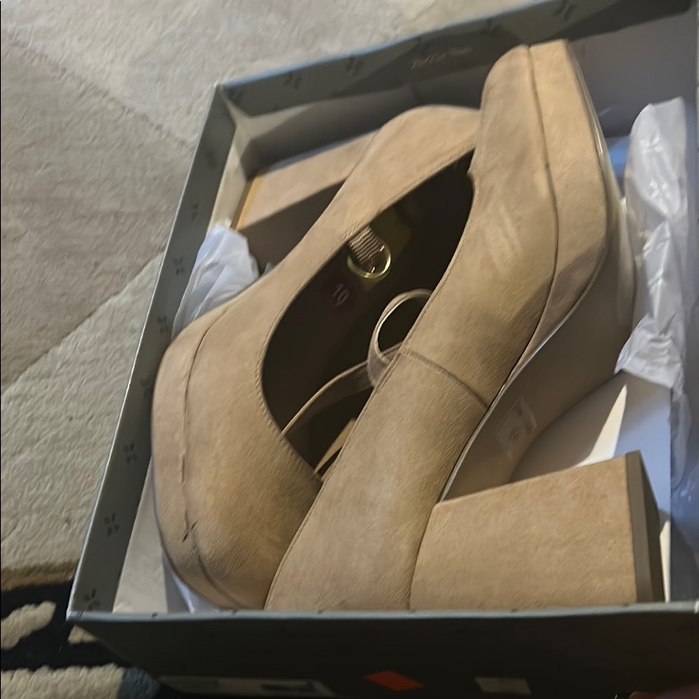 Tan Mary Jane Chunky Heels